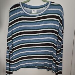 RVCA Blue and Black Striped Long Sleeve Tee